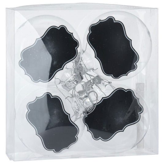 Transparante kerstballen met krijtlabels, 4st.