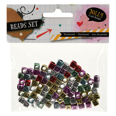 Kralenset metallic letters, 15 gram per zak