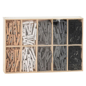 Houten mini knijpers grijstinten, 5 kleuren