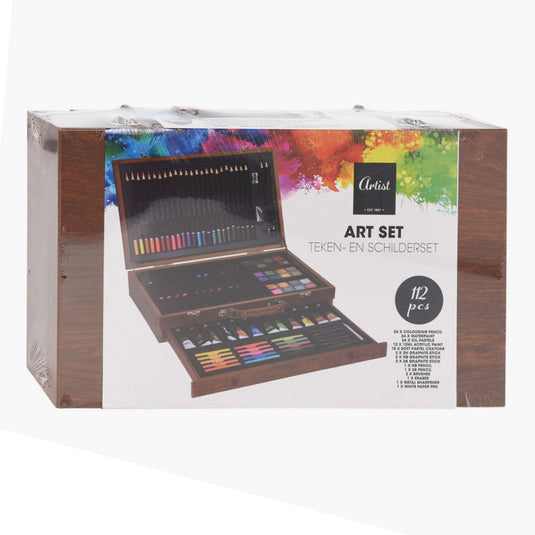 Schilder- en tekenset in houten koffer - 112dlg.