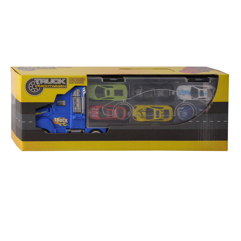 Load image into Gallery viewer, Vrachtwagen met Trailer en 6 Die-cast Auto's
