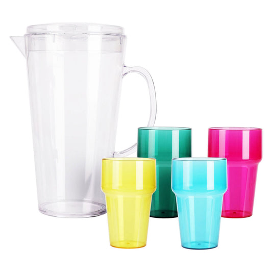 Kunststof schenkkan met 4 glazen, 2200ml