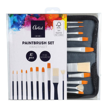 Koopman kwasten set gouache opbergtas 10 stuks fsc hout schilderen.