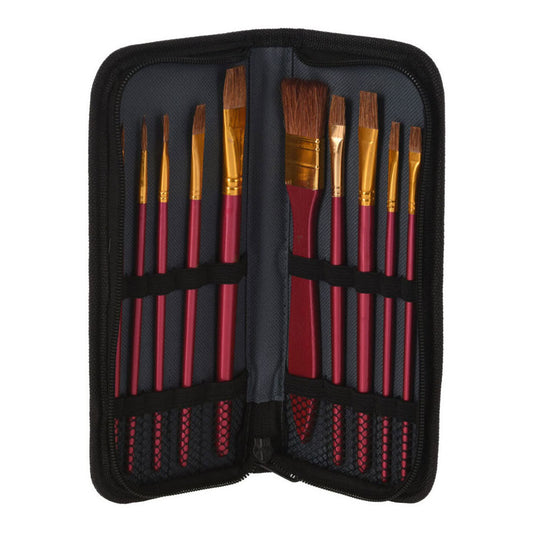 Kwasten set voor waterverf in opbergtas, 10st.