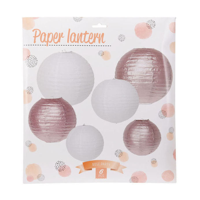 Load image into Gallery viewer, Lampion papier rosegoud wit, set van 6
