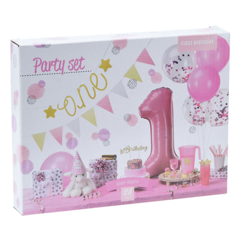 Load image into Gallery viewer, Set feestversiering 1e verjaardag - roze meisje, 9dlg.
