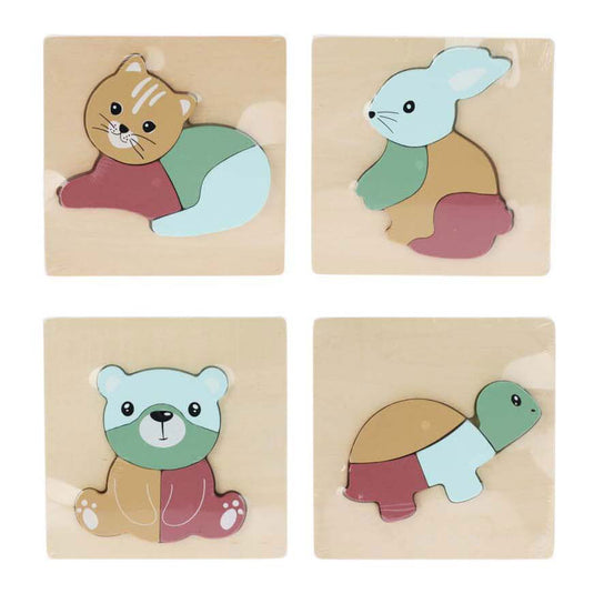 Houten inlegpuzzel met 4 stukken - dieren