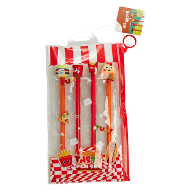 Set gelpennen fastfood in etui, 4 stuks