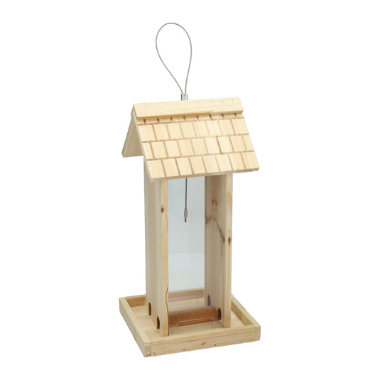 Houten hangende vogelvoeder - 17x17x38cm