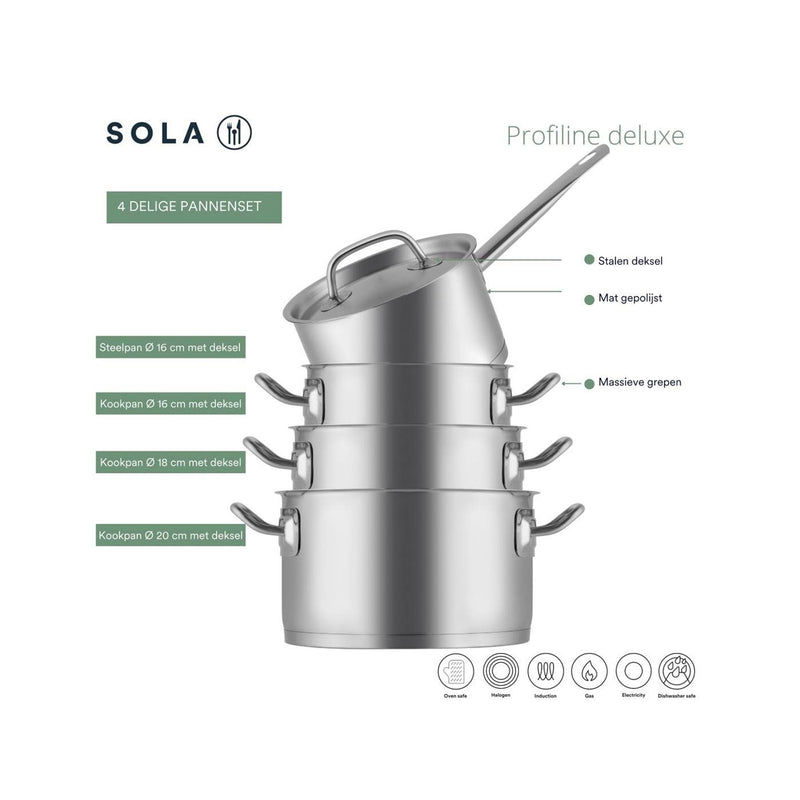 Afbeelding laden in galerijviewer, Sola profiline deluxe pannenset 4-delig inductie geschikt

