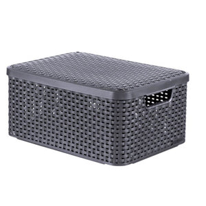 Curver style mand m met deksel rotanstyle antraciet (lxbxh 38x28x19cm)