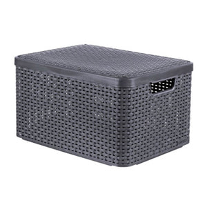 Curver style mand l met deksel rotanstyle antraciet (lxbxh 44x32x25cm)