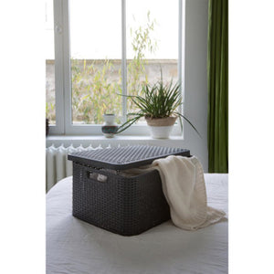 Curver style mand l met deksel rotanstyle antraciet (lxbxh 44x32x25cm)