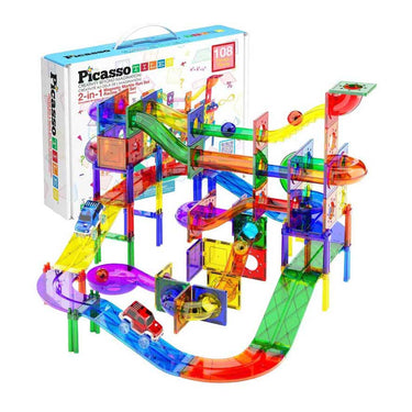 Selecta picassotiles marble run and race track - magnetische bouwtegels - 108dlg.