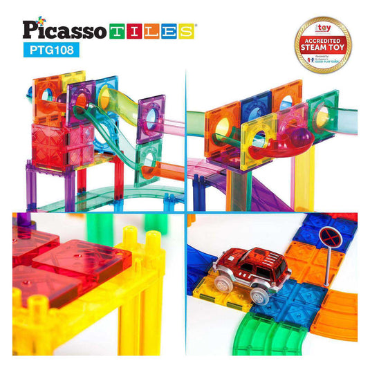 Selecta picassotiles marble run and race track - magnetische bouwtegels - 108dlg.