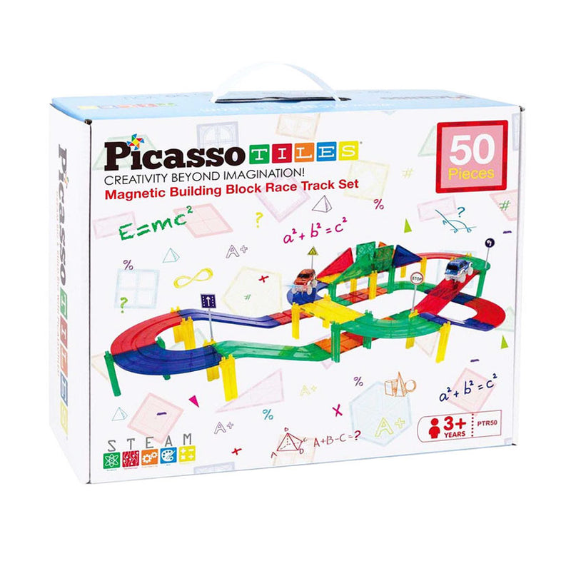 Afbeelding laden in galerijviewer, Picasso tiles tactic - constructiespeelgoed - magnetic tiles - magnetische tegels - race track - stem speelgoed - magnetische racebaan met 2 led auto's - 50-delig - vanaf 3 jaar
