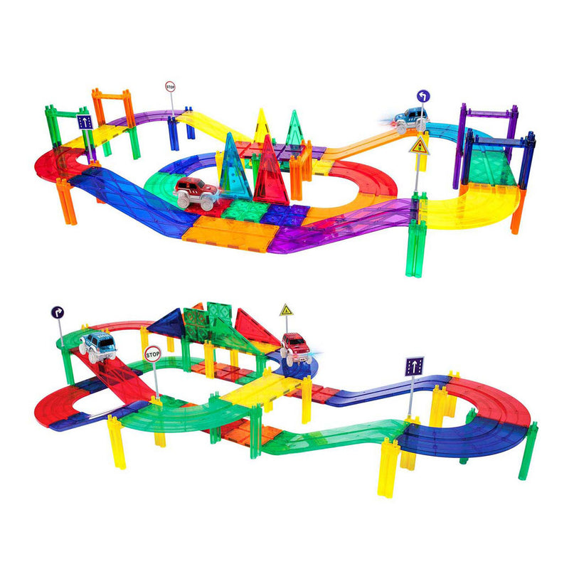 Afbeelding laden in galerijviewer, Picasso tiles tactic - constructiespeelgoed - magnetic tiles - magnetische tegels - race track - stem speelgoed - magnetische racebaan met 2 led auto's - 50-delig - vanaf 3 jaar
