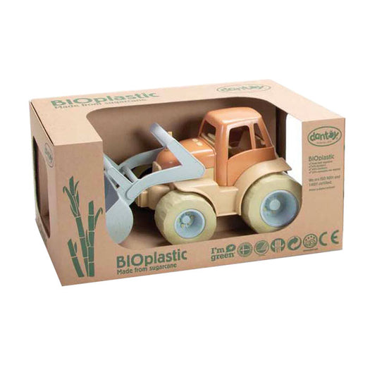 Dantoy tractor met voorlader blauw oranje, 30cm