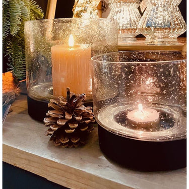 Hbx natural living kaarsenhouder bubbelglas spazzol h13d13 zwart