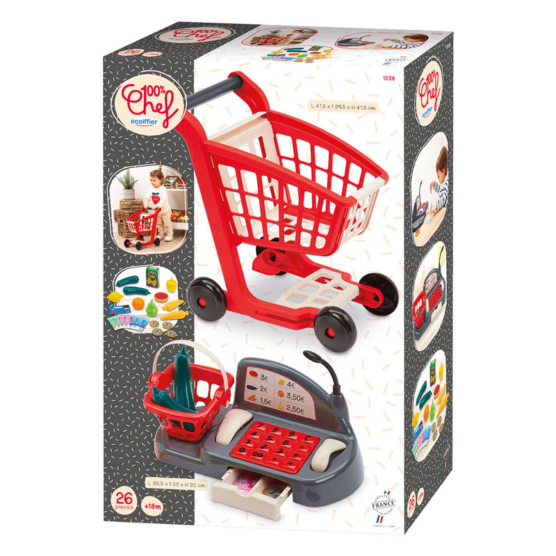 Load image into Gallery viewer, Ecoiffier 100% chef gevulde winkelwagen en kassa - 26dlg.
