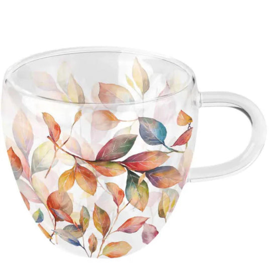 Ambiente dubbelwandig glas colourful leaves 200ml dia10x9,5cm