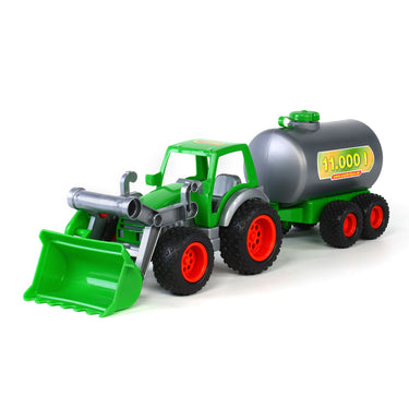 Wader tractor met voorlader en tanker - groen kunststof - 3-6 jaar