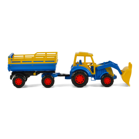 Cavallino tractor met voorlader en aanhanger blauw