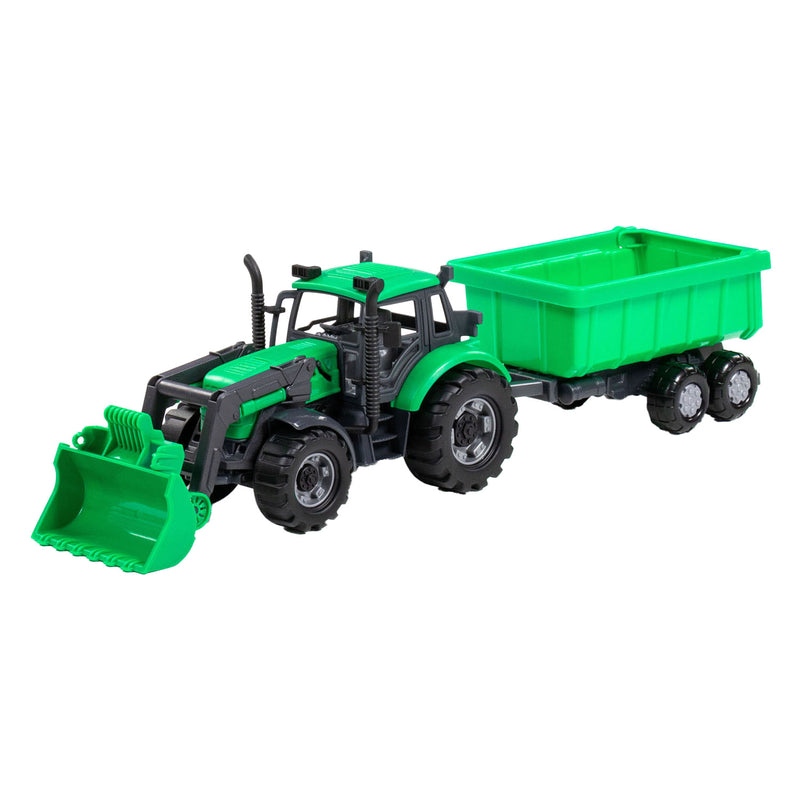 Load image into Gallery viewer, Cavallino tractor met lader en aanhang kiepwagen groen, schaal 1:32
