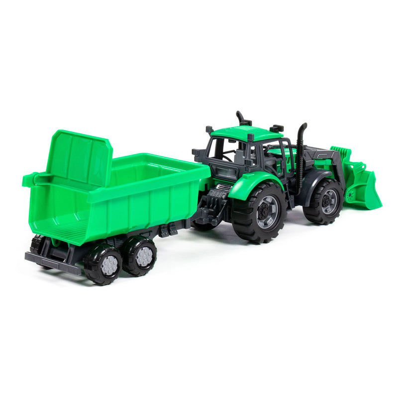 Load image into Gallery viewer, Cavallino tractor met lader en aanhang kiepwagen groen, schaal 1:32
