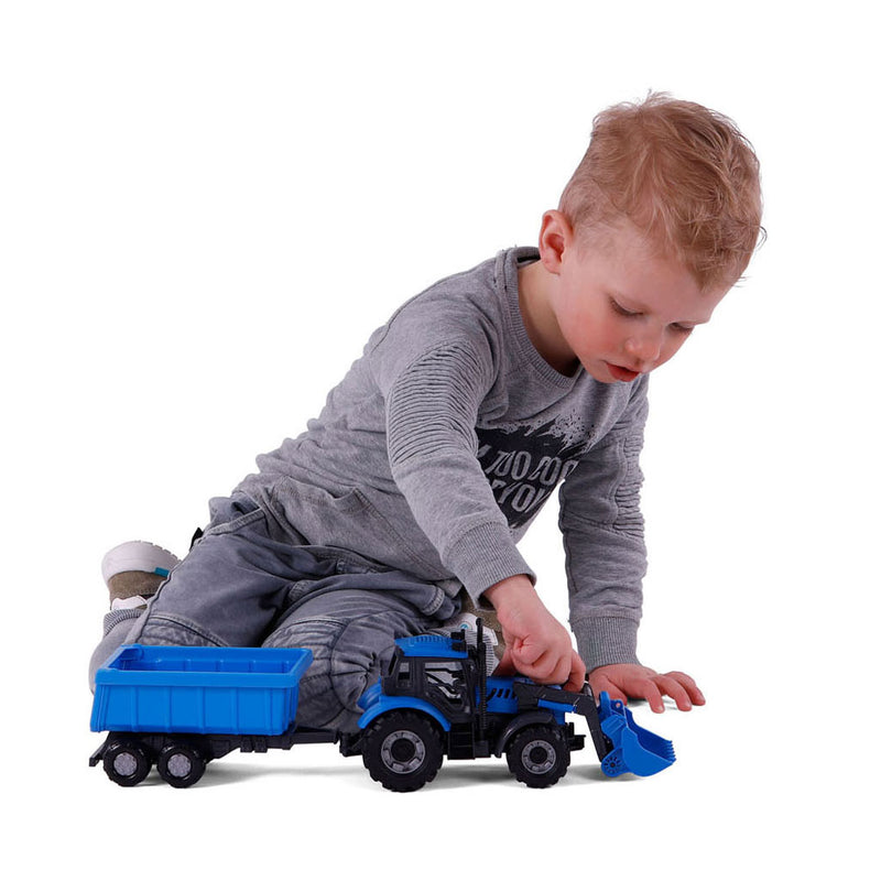ギャラリービューアに画像をロードする, Cavallino tractor met lader en aanhang kiepwagen blauw, schaal 1:32
