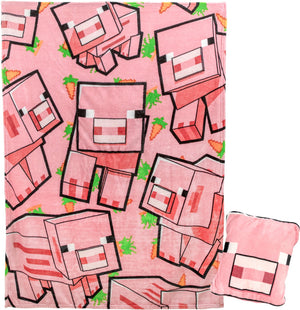 Paladone minecraft pig 2-in-1 kussen deken - officieel gelicentieerde microsoft reisdeken, opvouwbare zachte fluffy plaid, compact ontwerp voor woonkamer of slaapkamer decoratie, 120cm x 150cm -