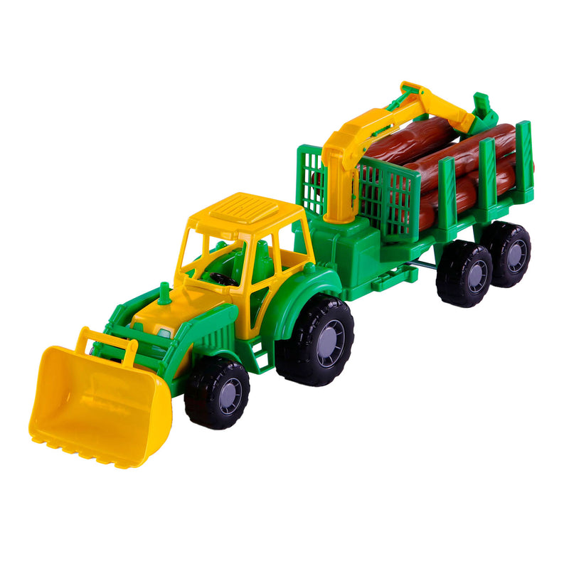 Load image into Gallery viewer, Cavallino junior tractor met kraan aanhangwagen en hout, 46cm
