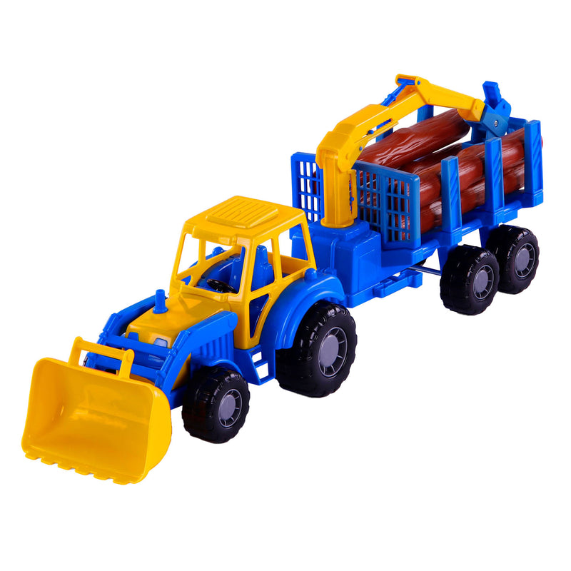 Load image into Gallery viewer, Cavallino junior tractor met kraan aanhangwagen en hout, 46cm

