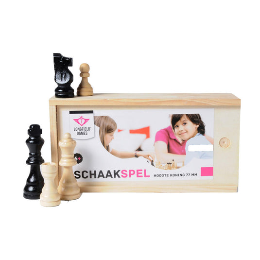 Longfield schaakstukken in kistje koning 77mm