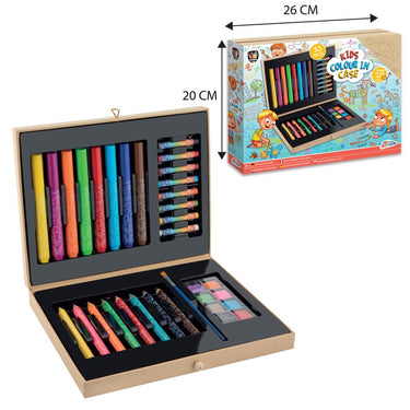 Grafix kleurkoffer hout 33-delig 26x20x4cm