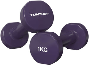 Tunturi dumbbell set - 2 x 1,0 kg - vinyl - paars - incl. gratis fitness app