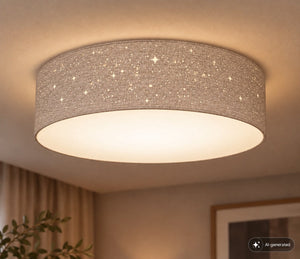 B.k.licht - decoratieve plafondlamp - met sterrenhemel effect - kinderkamer lamp - taupe - rond - 2x e27 fitting - ø38cm