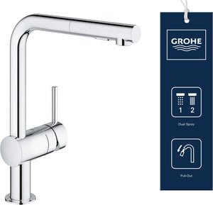 Grohe minta keukenkraan - hoge draaibare l-uitloop - met uittrekbare handdouche - chroom