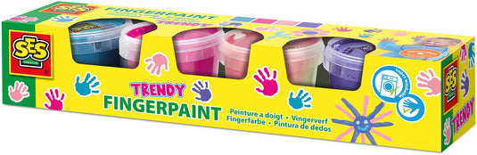 Ses creative - vingerverf trendy 4 kleuren - pastel roze, fel roze, lichtblauw en paars - 4x110ml - mengbaar - makkelijk uitwasbaar – glutenvrij