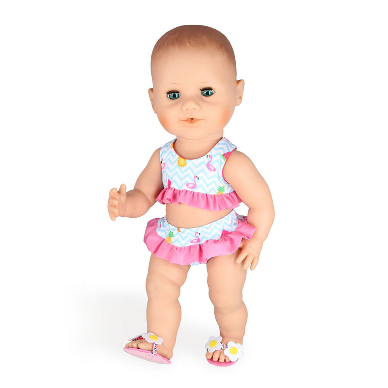 Afbeelding laden in galerijviewer, Heless poppen bikini met slippers flamingo, 35-45 cm
