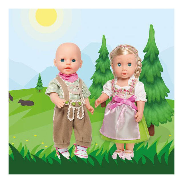 Afbeelding laden in galerijviewer, Heless poppenkleding lederhosen met overhemd en sjaal,35-45 cm
