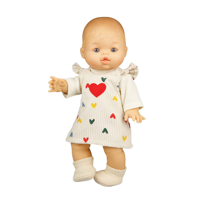 Afbeelding laden in galerijviewer, Heless poppen ribfluwelen jurk hartjesconfetti, 35-45 cm
