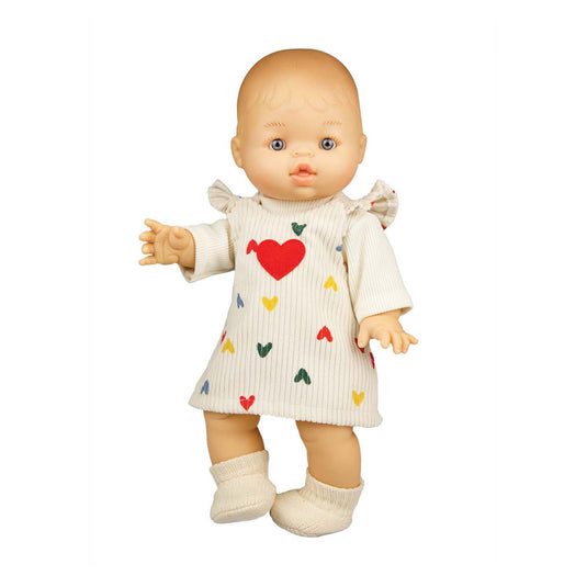 Heless poppen ribfluwelen jurk hartjesconfetti, 35-45 cm