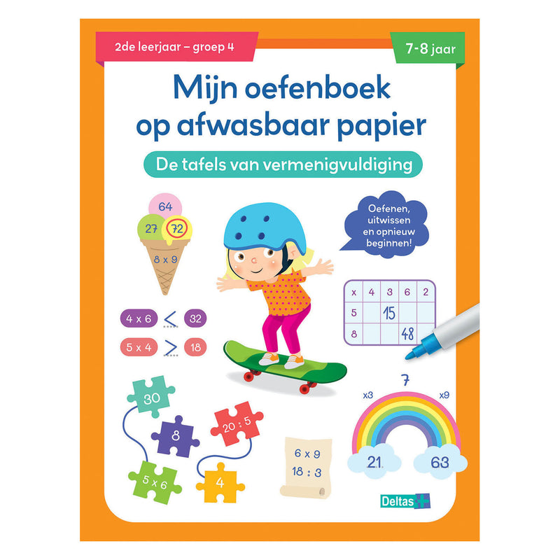 Load image into Gallery viewer, Deltas oefenboek afwasbaar papier tafels van vermenigvuldiging(7-8 j.)
