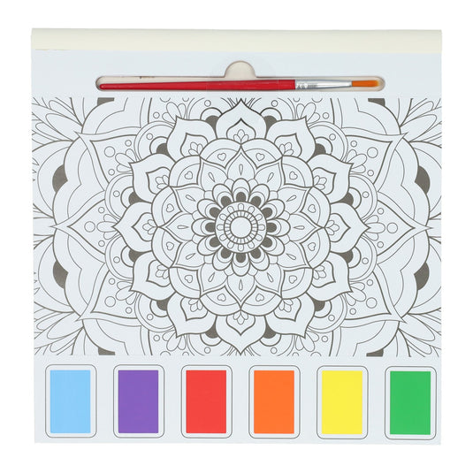 Wins holland waterverfkleurblok volwassenen - mandala's - incl penseel en 6 kleuren waterverf