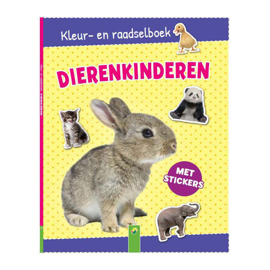 Wins holland kleur- en raadselboek dierenkinderen met stickers