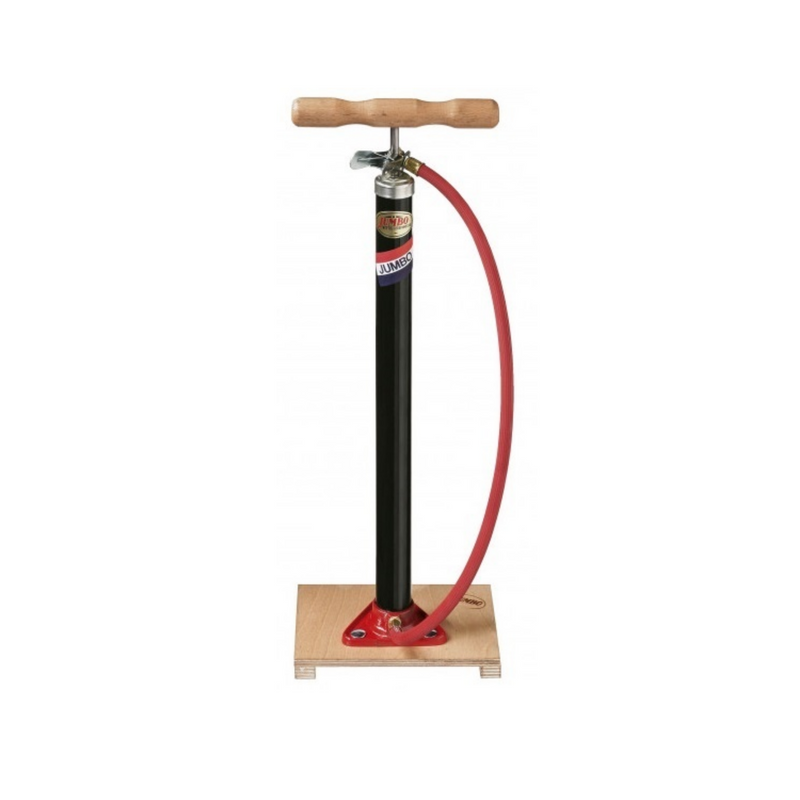 Cargue la imagen en el visor de la galería, fietspomp op houten plank met Dunlop ventiel
