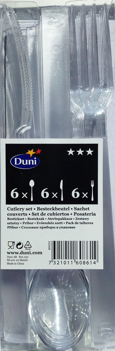 Duni wegwerp bestekset libra 6x mes, 6x vork, 6x lepel transparant