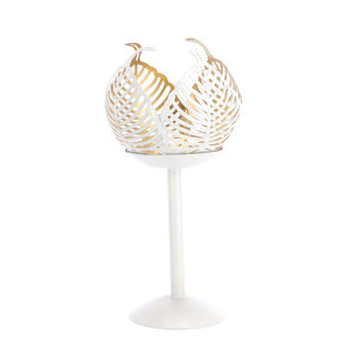 Load image into Gallery viewer, No brand theelichthouder op voet leaf lina crème goud metaal 10x10x21cm | 2 stuks
