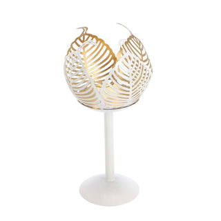 No brand theelichthouder op voet leaf lina crème goud metaal 10x10x21cm | 2 stuks